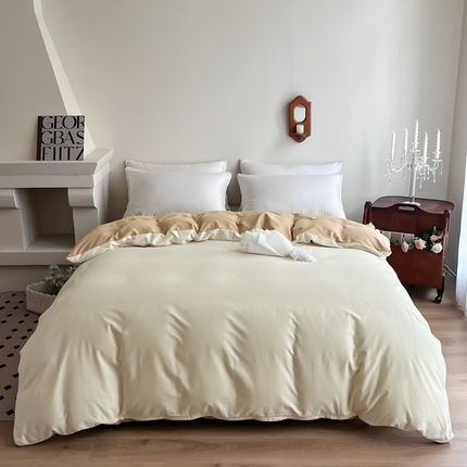 艾迪尚2025新款100s生态全棉纯色磨毛单品被套杏仁米配奶油咖