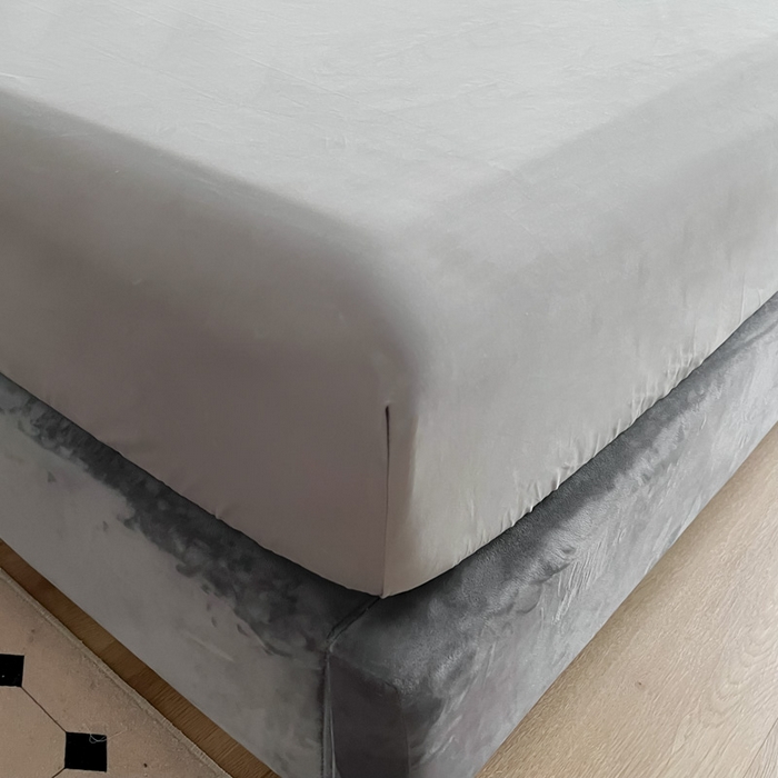 91家纺网 家纺一手货源 找家纺 艾迪尚家纺 2025新款100s生态全棉纯色磨毛单品床笠 灰卡