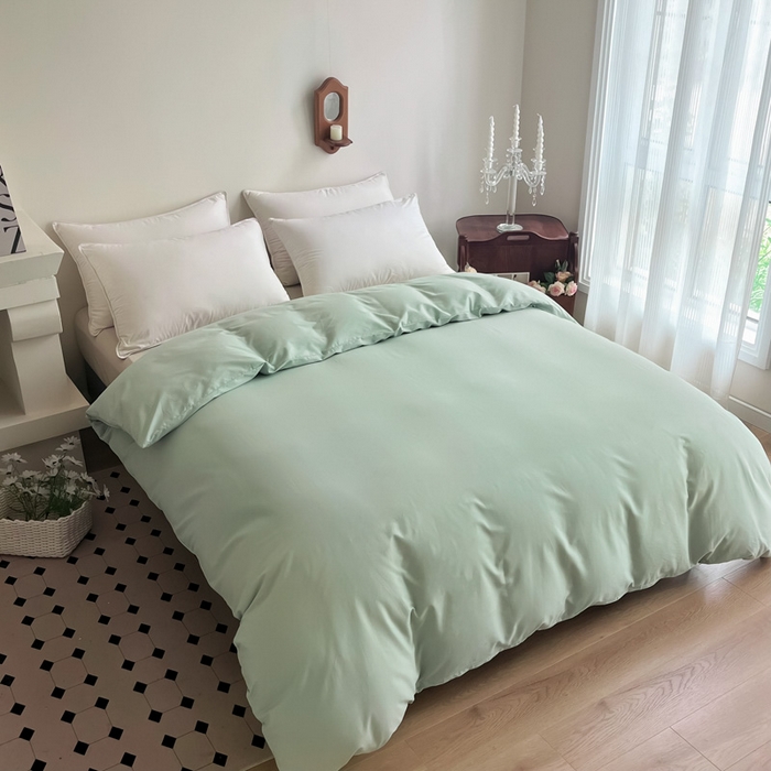 91家纺网 家纺一手货源 找家纺 艾迪尚家纺 2025新款100s生态全棉纯色磨毛单品被套 阿克曼绿