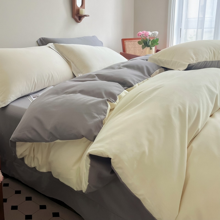 91家纺网 家纺一手货源 找家纺 艾迪尚家纺 2025新款100s生态全棉纯色磨毛四件套 白玉灰