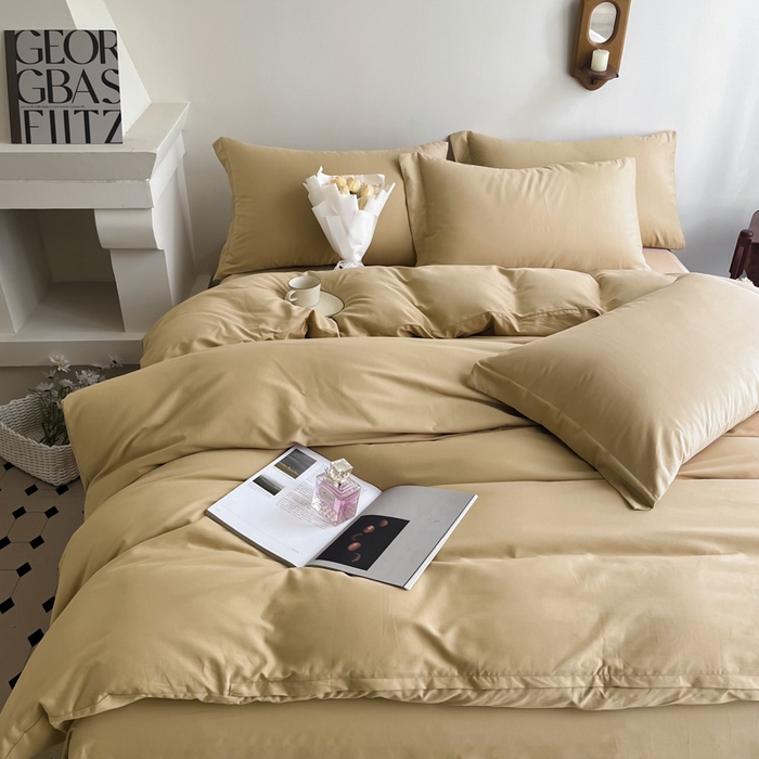 91家纺网 家纺一手货源 找家纺 艾迪尚家纺 2025新款100s生态全棉纯色磨毛四件套 布莱克黄