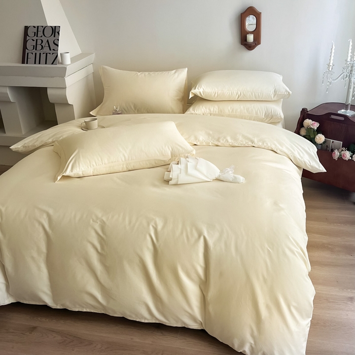 91家纺网 家纺一手货源 找家纺 艾迪尚家纺 2025新款100s生态全棉纯色磨毛四件套 玉子黄