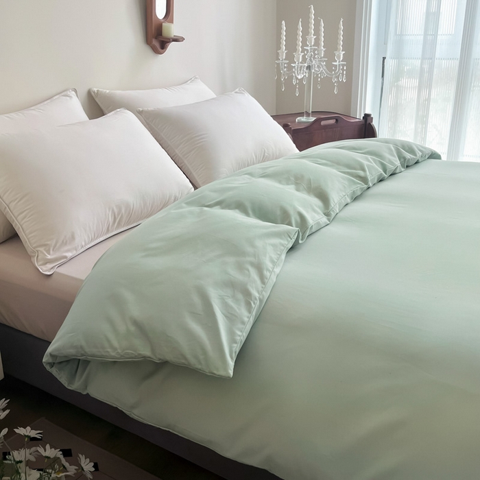 91家纺网 家纺一手货源 找家纺 艾迪尚家纺 2025新款100s生态全棉纯色磨毛单品被套 阿克曼绿