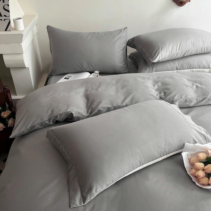 91家纺网 家纺一手货源 找家纺 艾迪尚家纺 2025新款100s生态全棉纯色磨毛四件套 灰卡