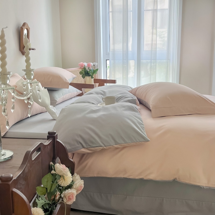 91家纺网 家纺一手货源 找家纺 艾迪尚家纺 2025新款100s生态全棉纯色磨毛四件套 淡妃粉