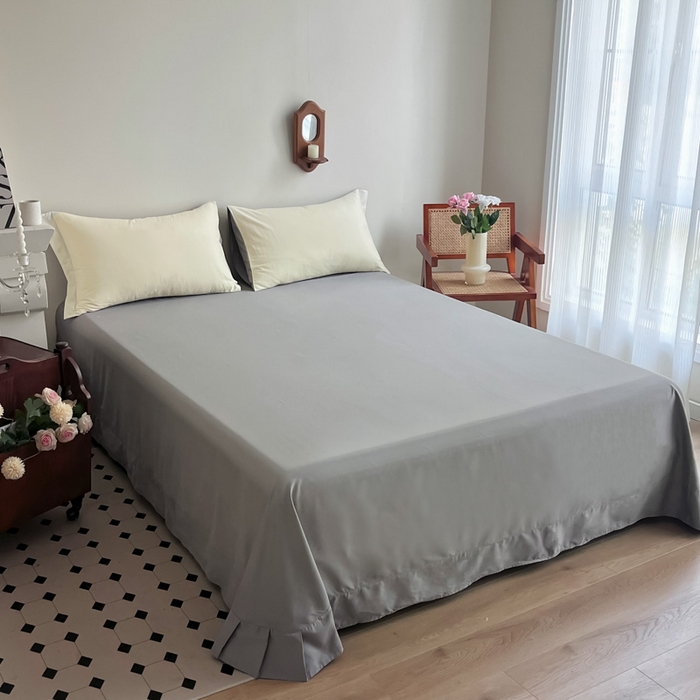 91家纺网 家纺一手货源 找家纺 艾迪尚家纺 2025新款100s生态全棉纯色磨毛单品床单 白玉灰