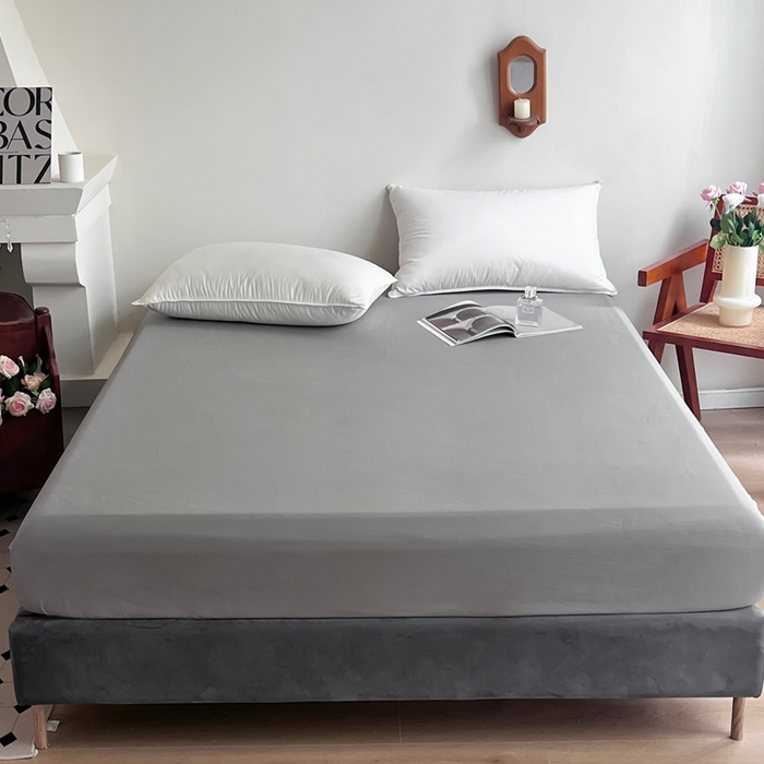 91家纺网 家纺一手货源 找家纺 艾迪尚家纺 2025新款100s生态全棉纯色磨毛单品床笠 灰卡