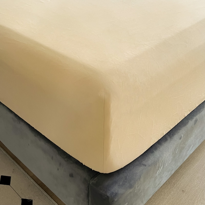 91家纺网 家纺一手货源 找家纺 艾迪尚2025新款100s生态全棉纯色磨毛单品床笠 杏仁米配奶油咖