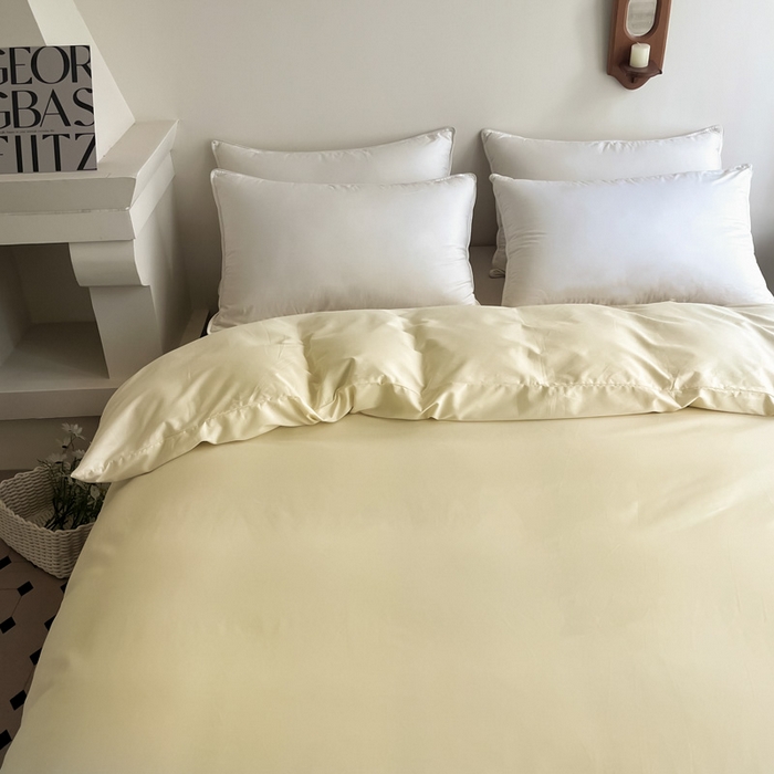 91家纺网 家纺一手货源 找家纺 艾迪尚家纺 2025新款100s生态全棉纯色磨毛单品被套 玉子黄