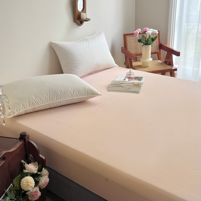 91家纺网 家纺一手货源 找家纺 艾迪尚家纺2025新款100s生态全棉纯色磨毛单品床笠 阿克曼绿樱草粉