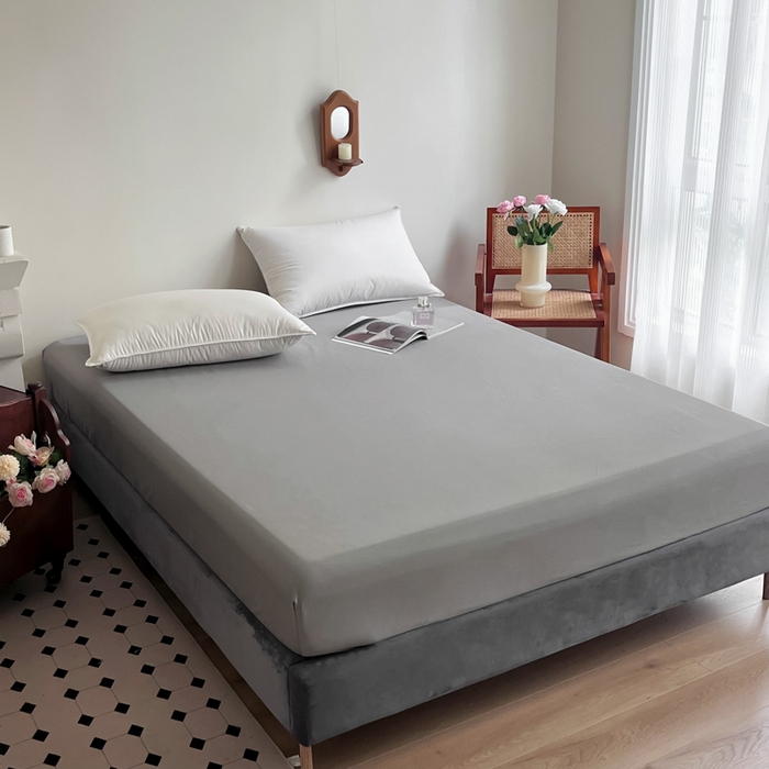 91家纺网 家纺一手货源 找家纺 艾迪尚家纺 2025新款100s生态全棉纯色磨毛单品床笠 灰卡