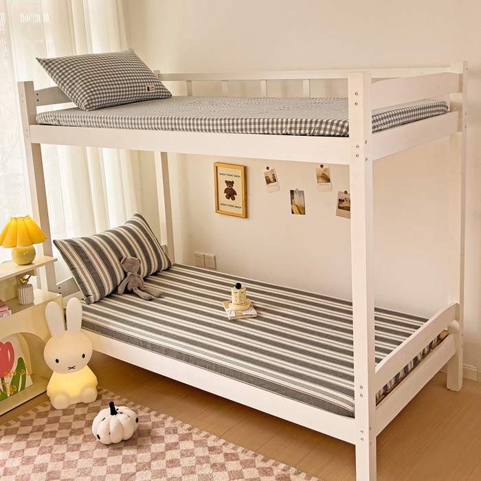 91家纺网 家纺一手货源 找家纺 喜居 2023新款全棉色织纯棉无印良品风纯色学生床笠 布莱灰