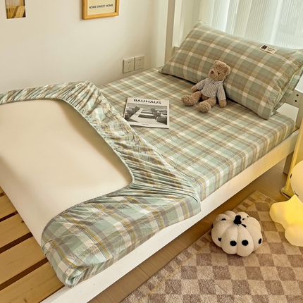 91家纺网 家纺一手货源 找家纺 （总）喜居 2023新款全棉色织纯棉无印良品风纯色学生床笠