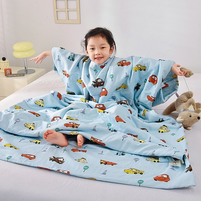 91家纺网 家纺一手货源 找家纺 A类夏季纯棉睡袋双层纱棉花薄款春秋宝宝中大童儿童防踢被神器 小汽车