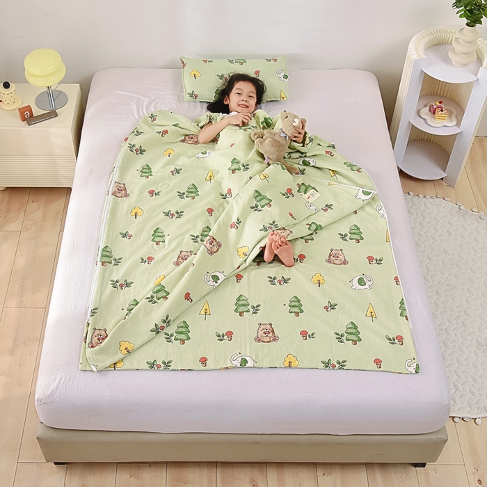 91家纺网 家纺一手货源 找家纺 A类夏季纯棉睡袋双层纱棉花薄款春秋宝宝中大童儿童防踢被神器 童话森林
