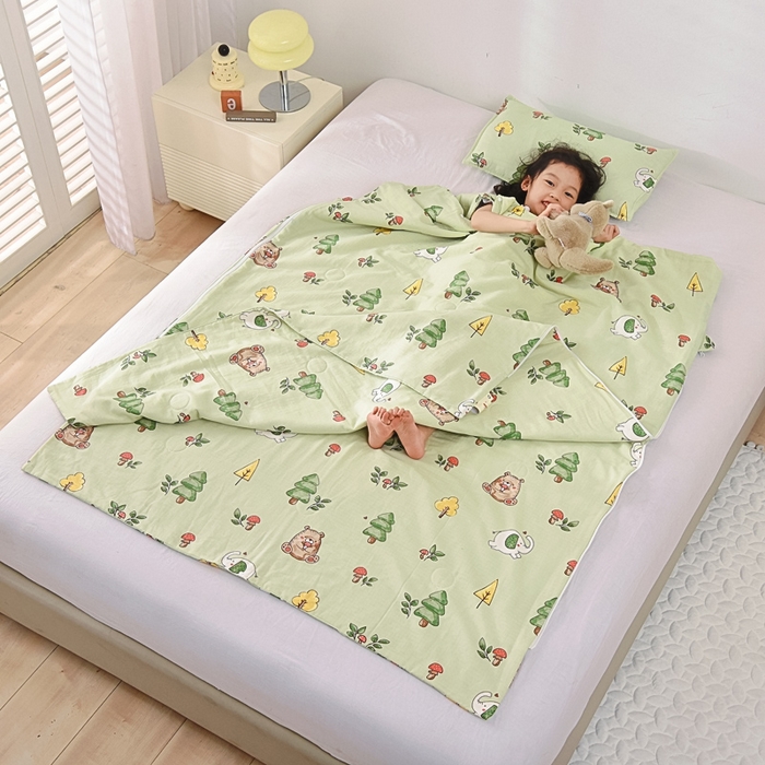 91家纺网 家纺一手货源 找家纺 A类夏季纯棉睡袋双层纱棉花薄款春秋宝宝中大童儿童防踢被神器 童话森林