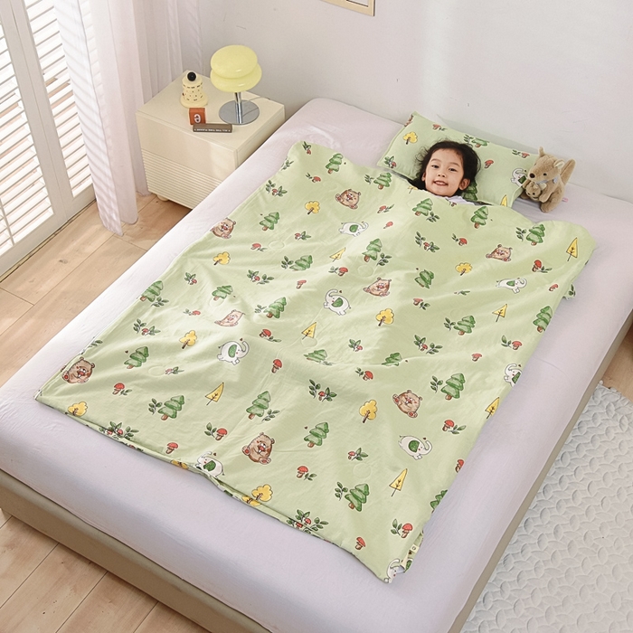 91家纺网 家纺一手货源 找家纺 A类夏季纯棉睡袋双层纱棉花薄款春秋宝宝中大童儿童防踢被神器 童话森林