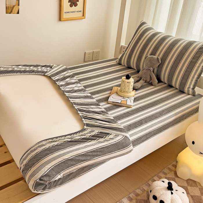 91家纺网 家纺一手货源 找家纺 喜居 2023新款全棉色织纯棉无印良品风纯色学生床笠 布莱灰