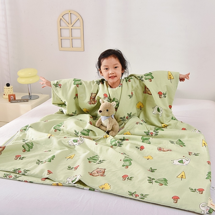 91家纺网 家纺一手货源 找家纺 A类夏季纯棉睡袋双层纱棉花薄款春秋宝宝中大童儿童防踢被神器 童话森林
