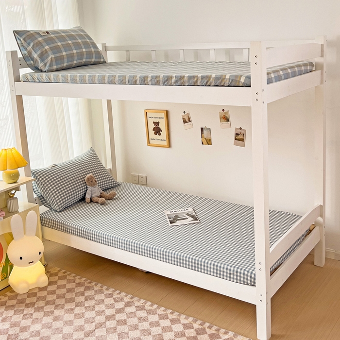 91家纺网 家纺一手货源 找家纺 喜居 2023新款全棉色织纯棉无印良品风纯色学生床笠 蓝小格