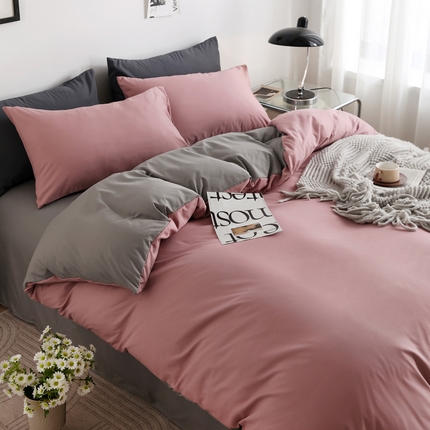 91家纺网 家纺一手货源 找家纺 （总）邵依 2025新款水洗棉双拼纯色非全棉纯棉素色四件套单被套