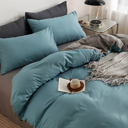 91家纺网 家纺一手货源 找家纺 （总）邵依 2025新款水洗棉双拼纯色非全棉纯棉素色四件套单被套