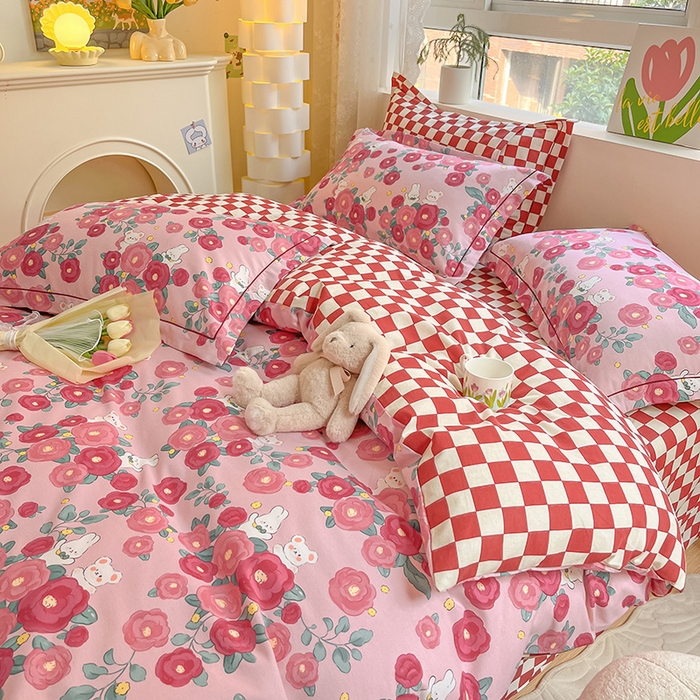 91家纺网 家纺一手货源 找家纺 帅露家纺 2023新款ins小清新磨毛印花四件套 花期