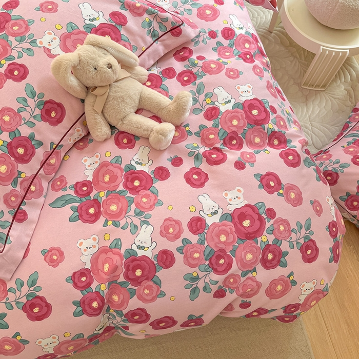 91家纺网 家纺一手货源 找家纺 帅露家纺 2023新款ins小清新磨毛印花四件套 花期