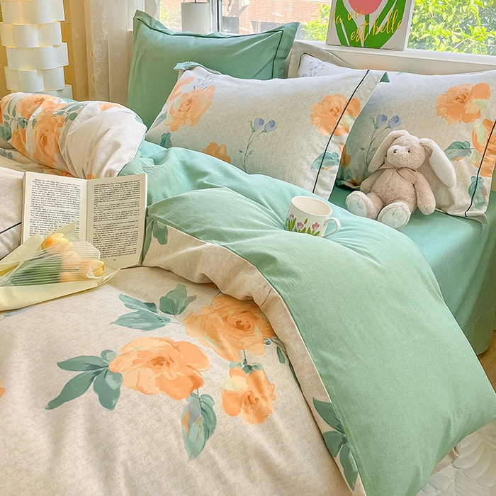 91家纺网 家纺一手货源 找家纺 帅露家纺 2023新款ins小清新磨毛印花四件套 春山居