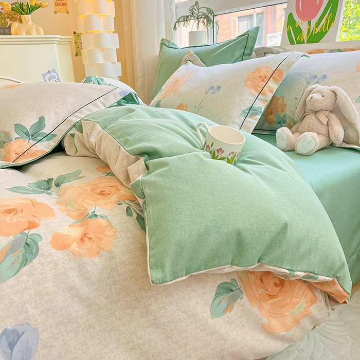 91家纺网 家纺一手货源 找家纺 帅露家纺 2023新款ins小清新磨毛印花四件套 春山居