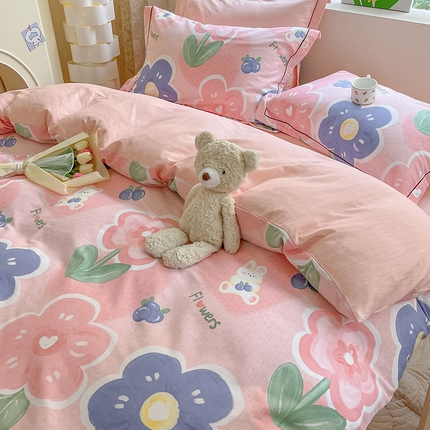 91家纺网 家纺一手货源 找家纺 帅露家纺 2023新款ins小清新磨毛印花四件套 沉香