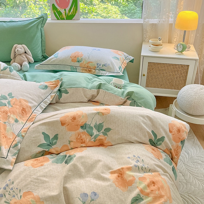 91家纺网 家纺一手货源 找家纺 帅露家纺 2023新款ins小清新磨毛印花四件套 春山居