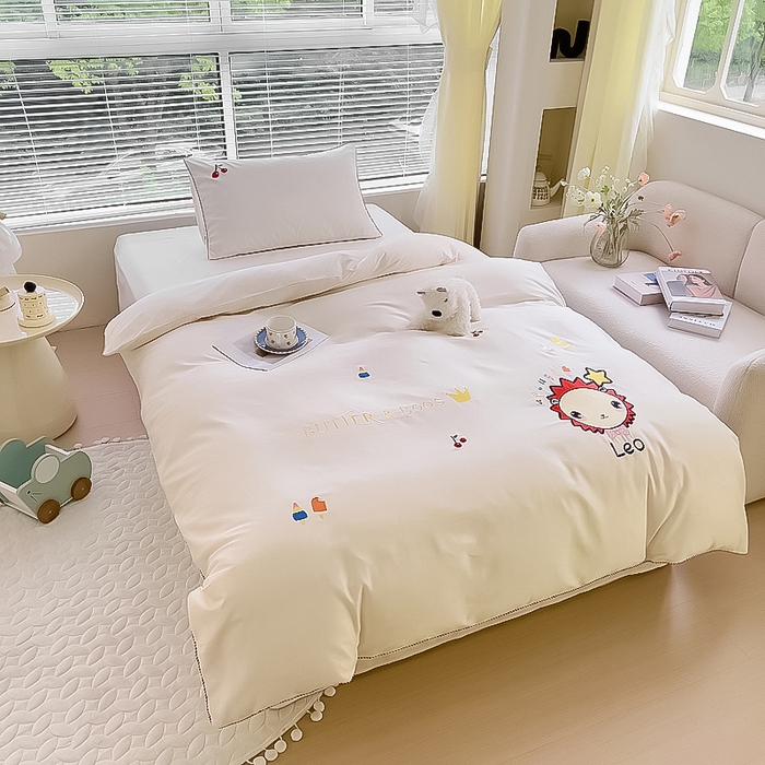 91家纺网 家纺一手货源 找家纺 庭彤 A类100s长绒棉儿童三件套单被套单床单枕套 你好狮子小姐