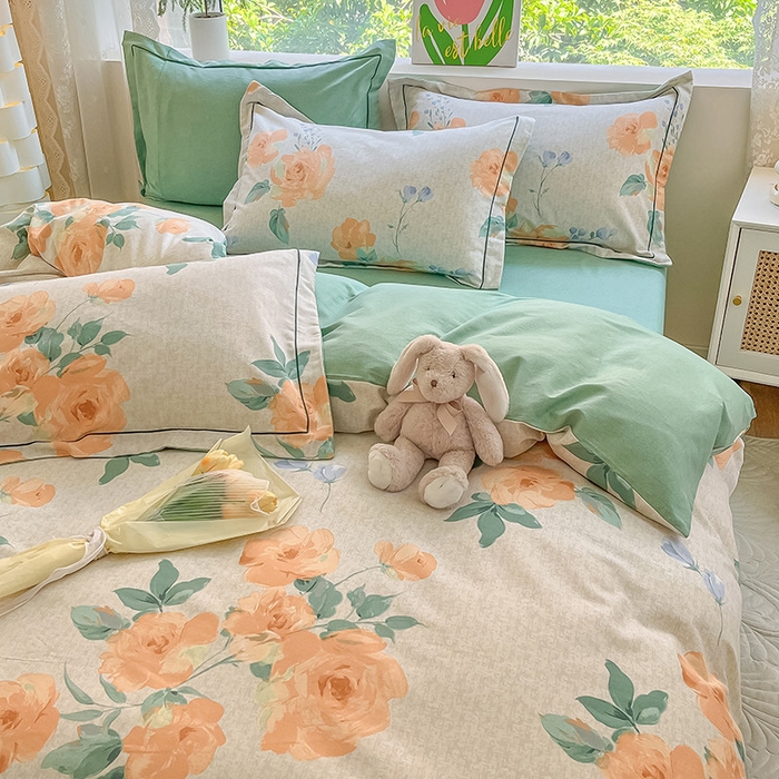 91家纺网 家纺一手货源 找家纺 帅露家纺 2023新款ins小清新磨毛印花四件套 春山居