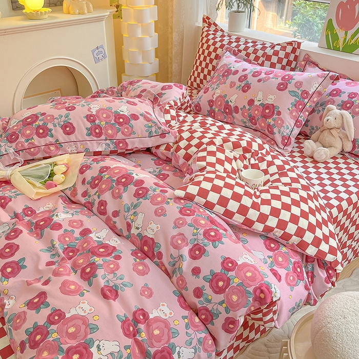 91家纺网 家纺一手货源 找家纺 帅露家纺 2023新款ins小清新磨毛印花四件套 花期