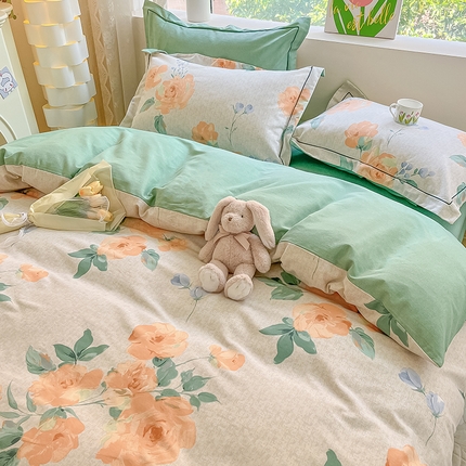 91家纺网 家纺一手货源 找家纺 帅露家纺 2023新款ins小清新磨毛印花四件套 春山居