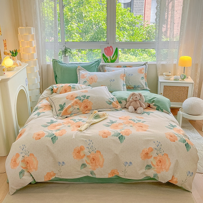 91家纺网 家纺一手货源 找家纺 帅露家纺 2023新款ins小清新磨毛印花四件套 春山居