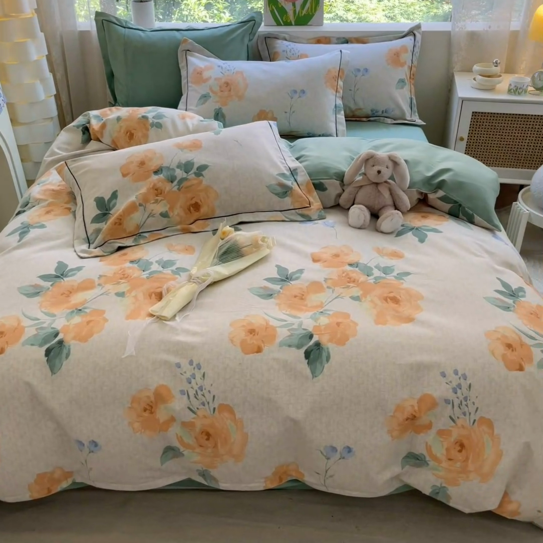 91家纺网 家纺一手货源 找家纺 帅露家纺 2023新款ins小清新磨毛印花四件套 春山居