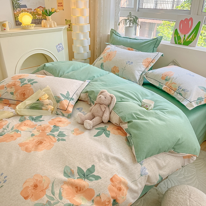 91家纺网 家纺一手货源 找家纺 帅露家纺 2023新款ins小清新磨毛印花四件套 春山居