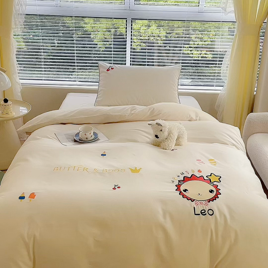 91家纺网 家纺一手货源 找家纺 庭彤 A类100s长绒棉儿童三件套单被套单床单枕套 你好狮子小姐