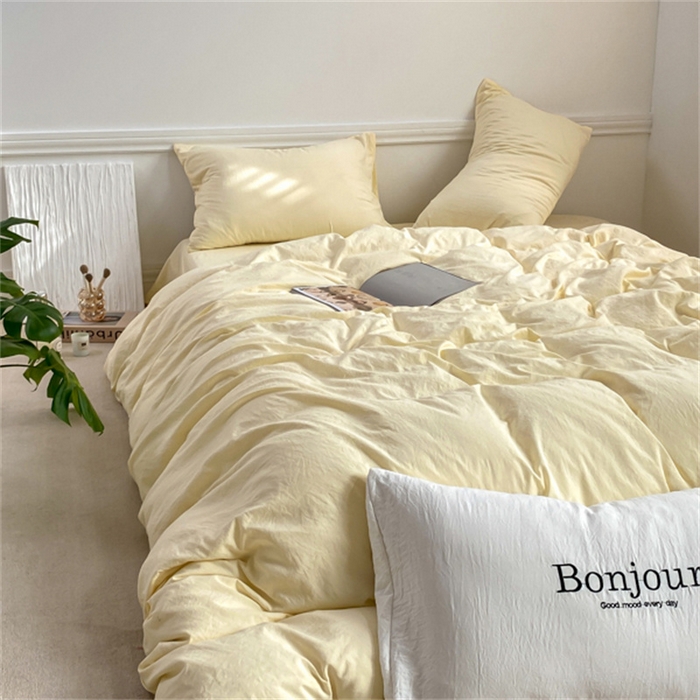 91家纺网 家纺一手货源 找家纺 雨帆家纺 2023新款ins风超柔水洗棉四件套 ins芝士白