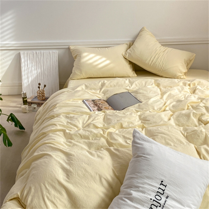 91家纺网 家纺一手货源 找家纺 雨帆家纺 2023新款ins风超柔水洗棉四件套 ins芝士白