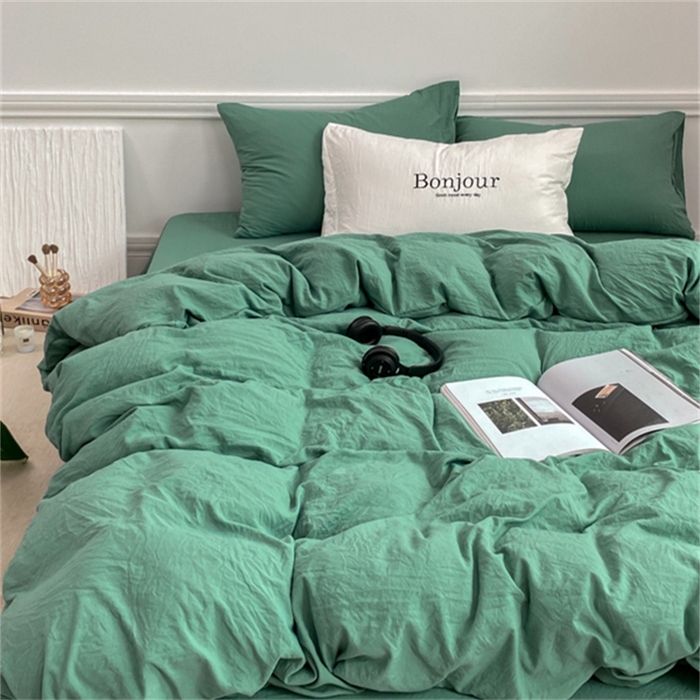 91家纺网 家纺一手货源 找家纺 雨帆家纺 2023新款ins风超柔水洗棉四件套 ins湖水绿