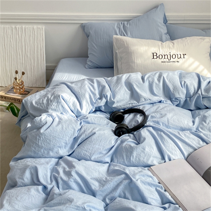 91家纺网 家纺一手货源 找家纺 雨帆家纺 2023新款ins风超柔水洗棉四件套 ins蓝精灵