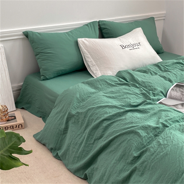 91家纺网 家纺一手货源 找家纺 雨帆家纺 2023新款ins风超柔水洗棉四件套 ins湖水绿