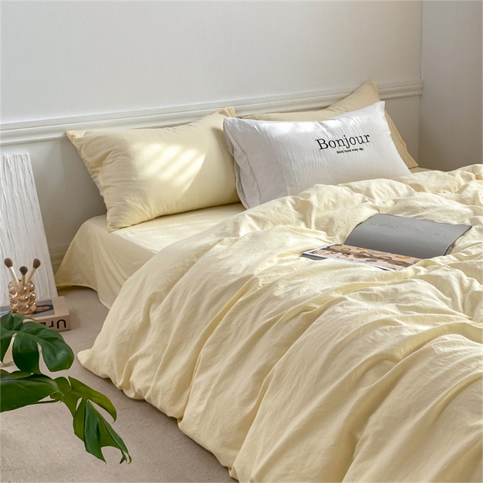 91家纺网 家纺一手货源 找家纺 雨帆家纺 2023新款ins风超柔水洗棉四件套 ins芝士白