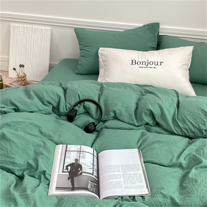 91家纺网 家纺一手货源 找家纺 雨帆家纺 2023新款ins风超柔水洗棉四件套 ins湖水绿
