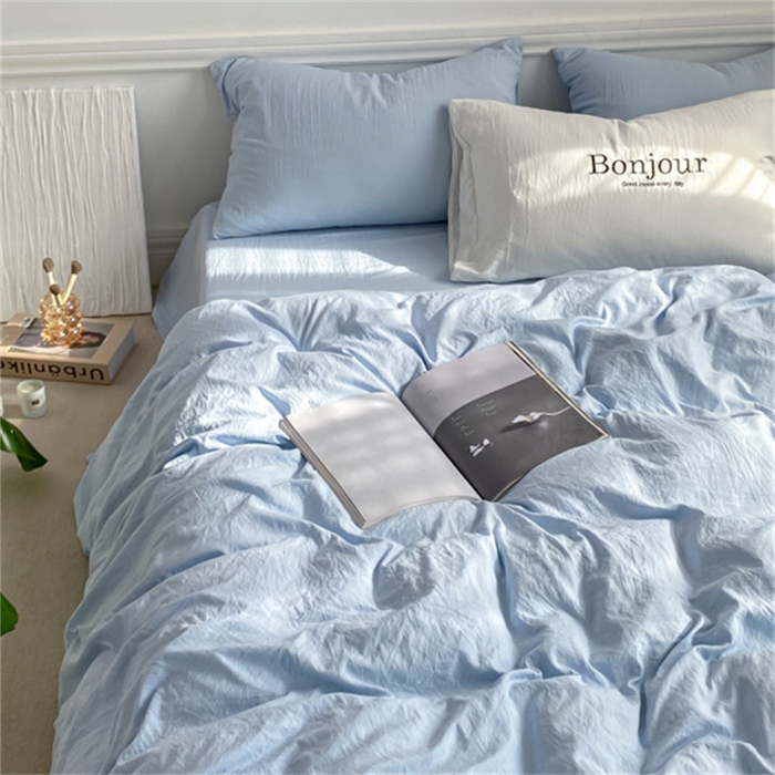 91家纺网 家纺一手货源 找家纺 雨帆家纺 2023新款ins风超柔水洗棉四件套 ins蓝精灵