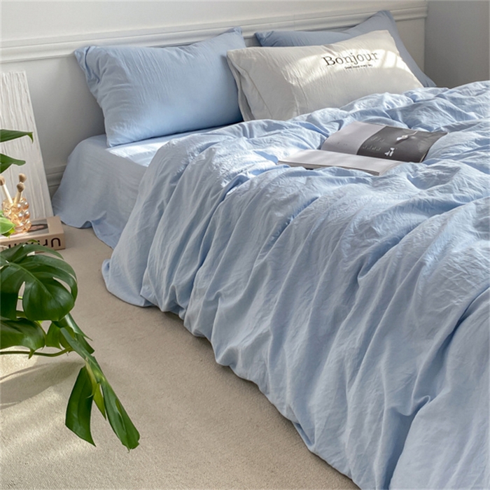 91家纺网 家纺一手货源 找家纺 雨帆家纺 2023新款ins风超柔水洗棉四件套 ins蓝精灵