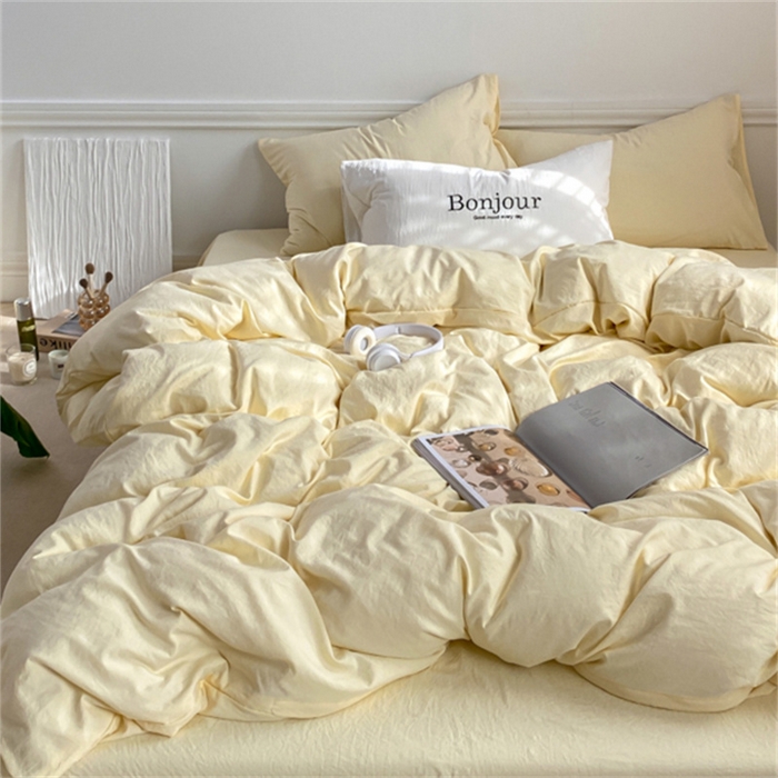 91家纺网 家纺一手货源 找家纺 雨帆家纺 2023新款ins风超柔水洗棉四件套 ins芝士白